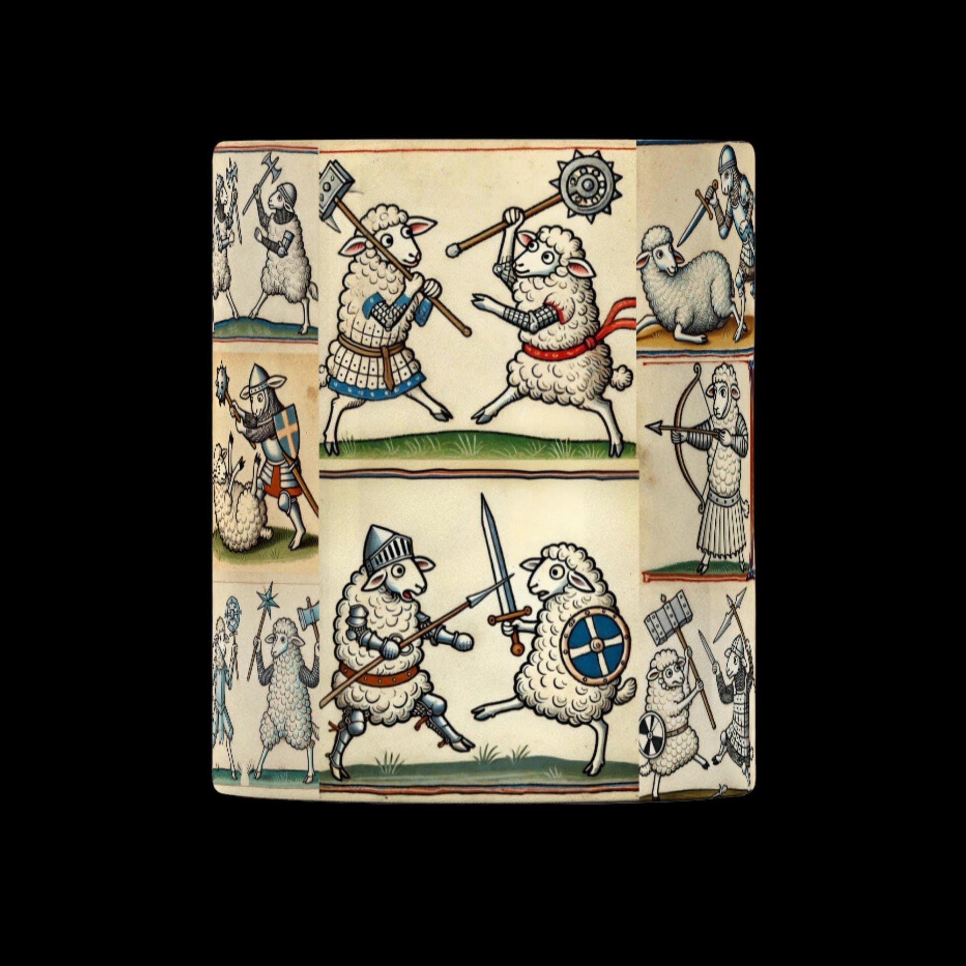 Medieval knight art on mug
Dungeons & Dragons mug gift
Funny gifts for history nerds
Sheep knight illustration
Medieval art-inspired mug