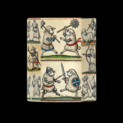 Medieval knight art on mug
Dungeons & Dragons mug gift
Funny gifts for history nerds
Sheep knight illustration
Medieval art-inspired mug