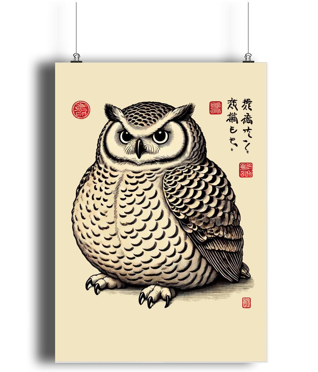 Japanese Ukiyo-e Style Print
Traditional Japanese Owl Art
Ukiyo-e Art Print
Chubby Owl Illustration
Japanese Woodblock Print