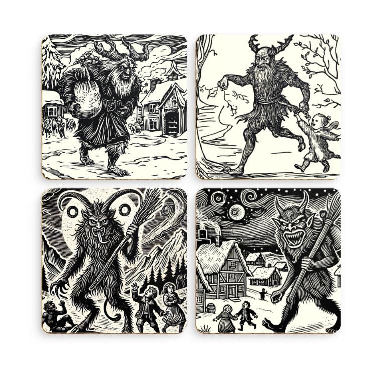 Krampus Coasters: Alpine Folklore Christmas Drinks Mats (Pack of 4)