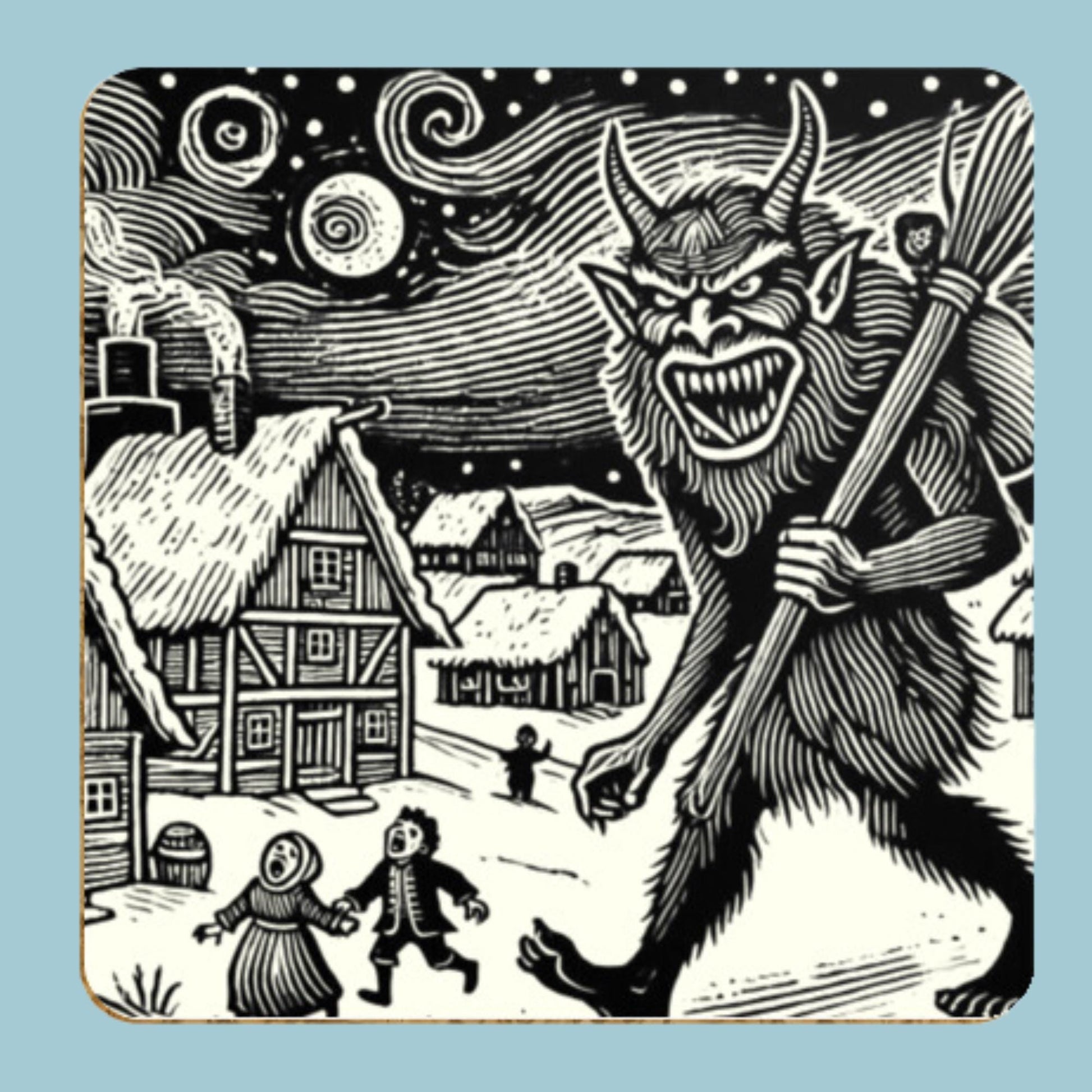 According to legend, Krampus is the devilish companion of St. Nicholas who punishes misbehaving children at Christmastime. He is believed to have originated in Germany, and his name derives from the German word Krampen, which means claw.