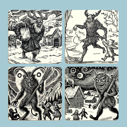 Meet Krampus, the Christmas Devil Who Punishes Naughty Children. Woodcut coasters.