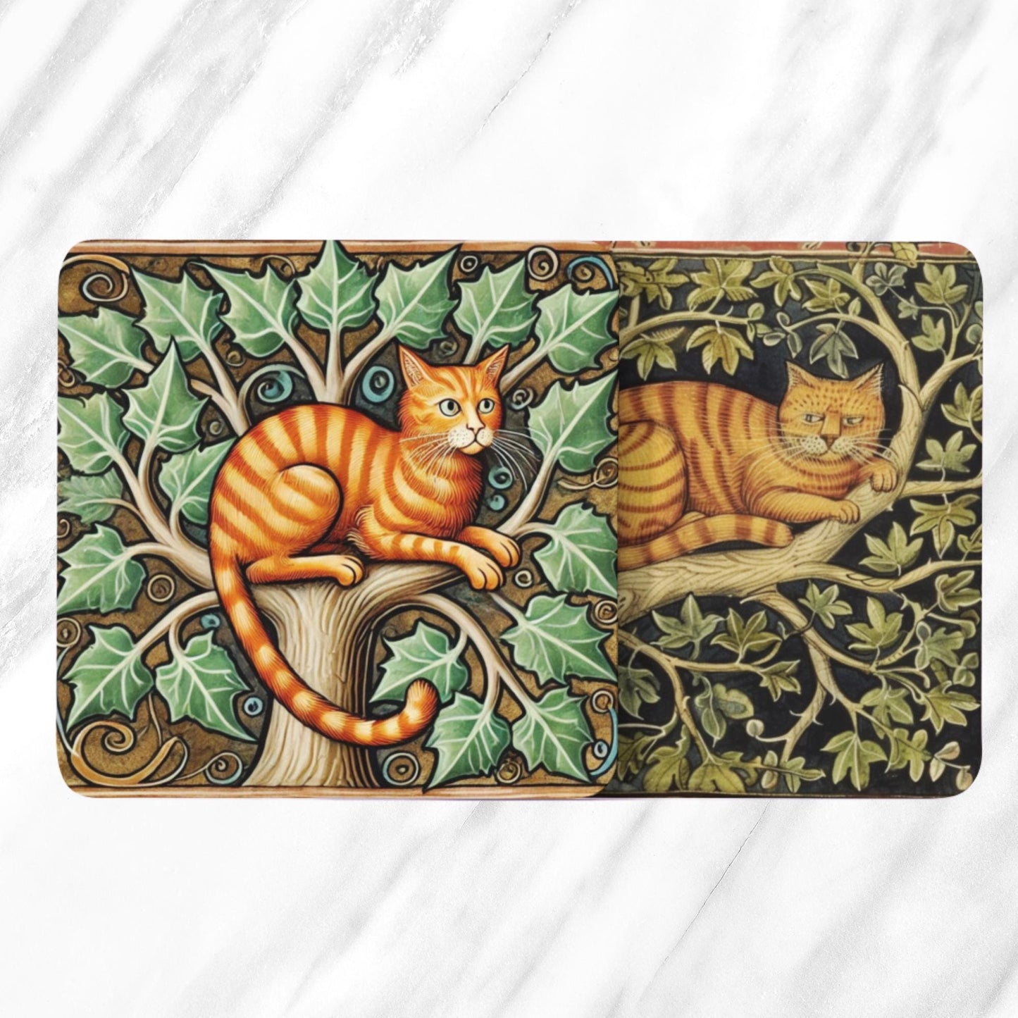 Whimsical Cat Coasters, Medieval Illustrations, Vintage Cat Art, Decorative Coasters, Unique Coaster Set