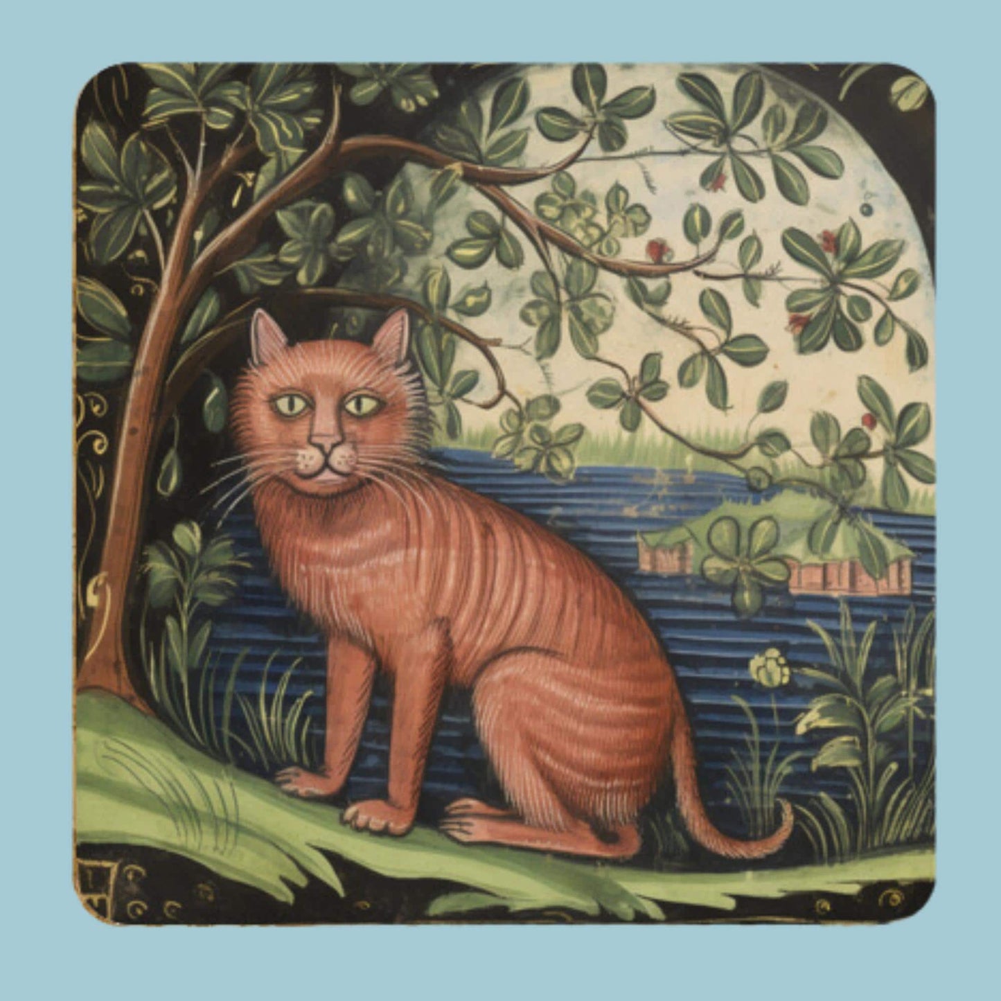 Medieval Illustrations, Vintage Cat Art, Decorative Coasters. Cat mom gift, cat dad gift, cat drinks mats