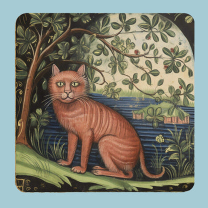 Medieval Illustrations, Vintage Cat Art, Decorative Coasters. Cat mom gift, cat dad gift, cat drinks mats