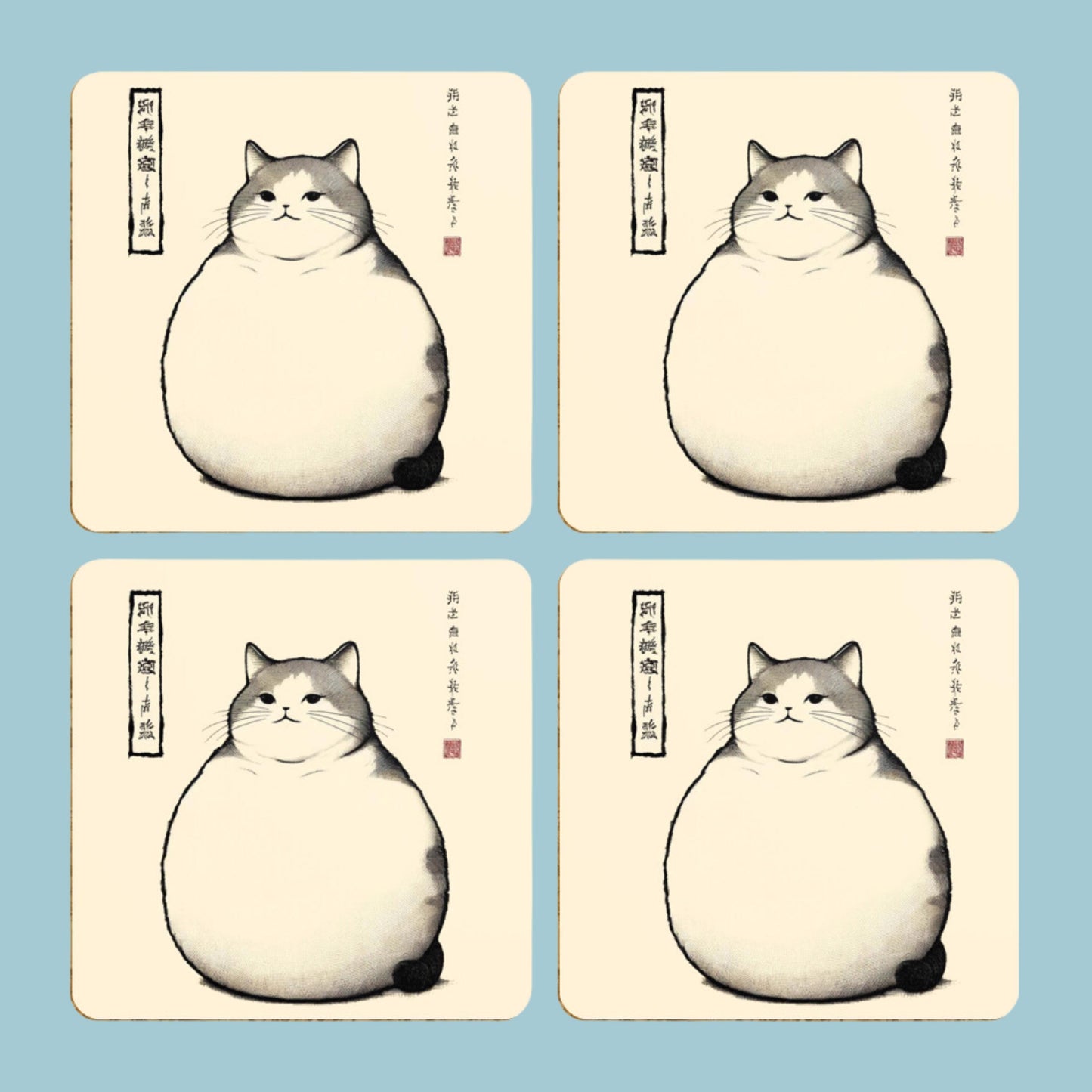 Set of 4 Drinks Mats, coasters, Ukiyo-e Art, Matsumoto Hoji, Cat Lover Gift, Japan Ukiyo art style