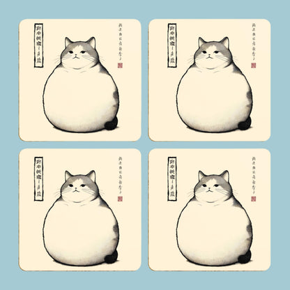 Set of 4 Drinks Mats, coasters, Ukiyo-e Art, Matsumoto Hoji, Cat Lover Gift, Japan Ukiyo art style