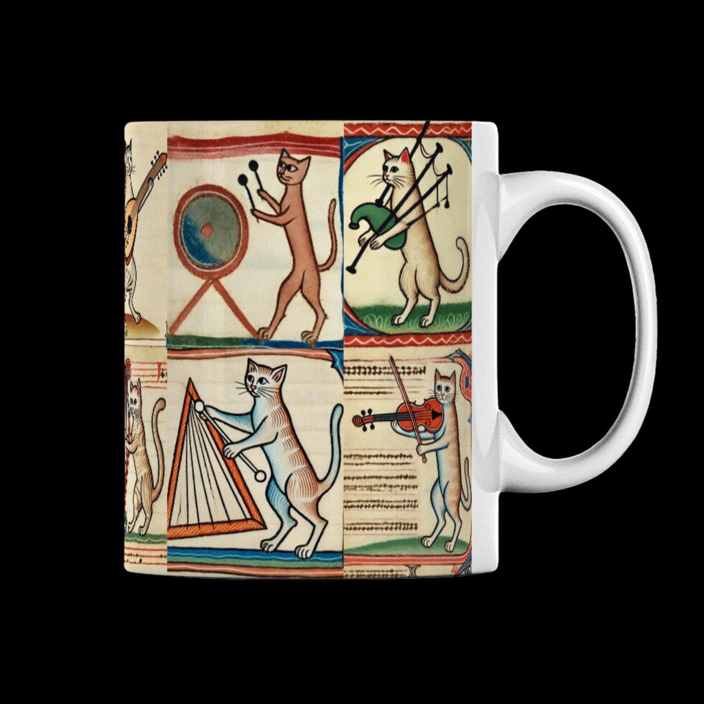 Cat dad gift for birthday or Christmas, Medieval art for cat lovers, historical cat lover gift, whimsical medieval design, musician cats mug, funny cat coffee cup
