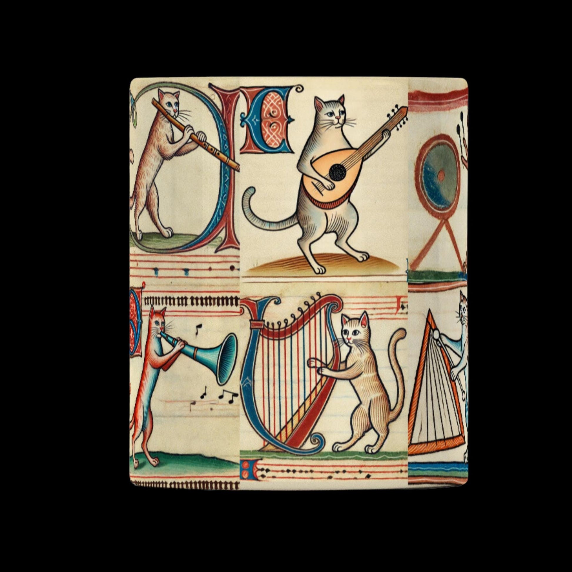 Harp player gift, Drummer gift, Unique cat lover gift, medieval-inspired cat mug, quirky medieval coffee cup, whimsical medieval cats, cat musicians ceramic mug