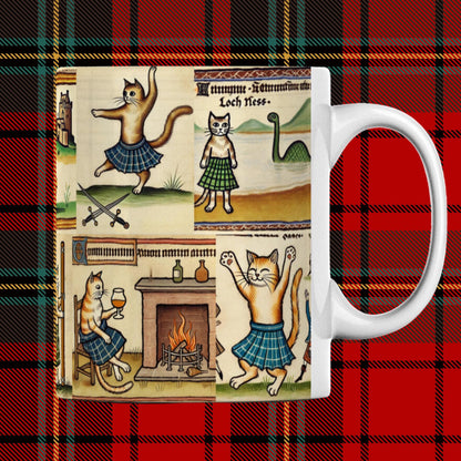 bagpipe playing cats, whisky drinking cat, cats in kilts, Scottish tradition art, cat-themed Scottish decor, Highland festival cats