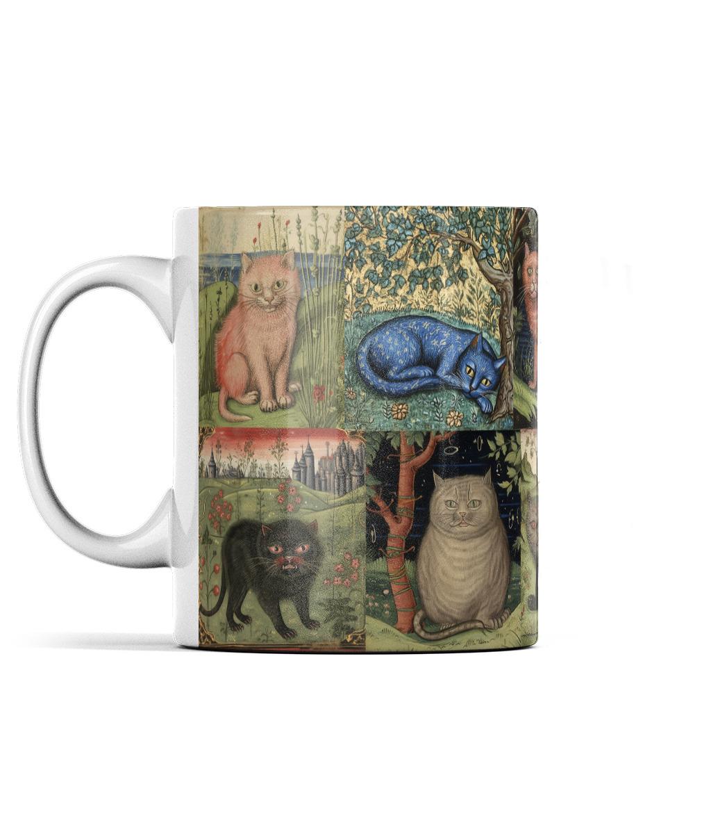 grotesque cats marginalia, funny unique cat mug, bizarre cats, unique cat art, Christmas secret Santa gift for cat owner