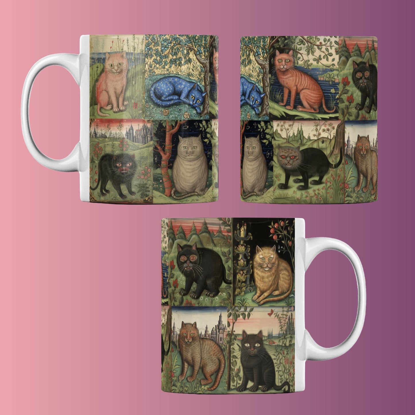 Marginalia cats, whimsical cat mug, medieval history gift, perfect for cat owners, medieval cat illustration