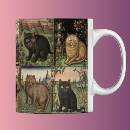 Medieval cat mug, quirky cat gift, unique Christmas present, cat lover birthday gift, medieval manuscript art