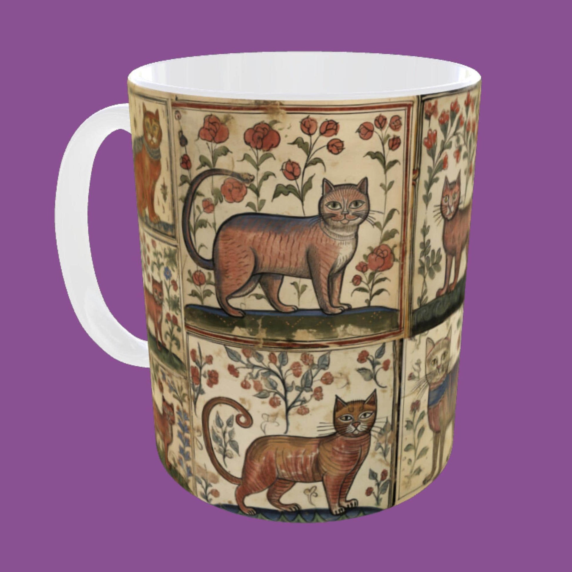 Medieval cat-themed mug, funny cat gift, historical cat design, cat lover birthday present, unique Christmas gift