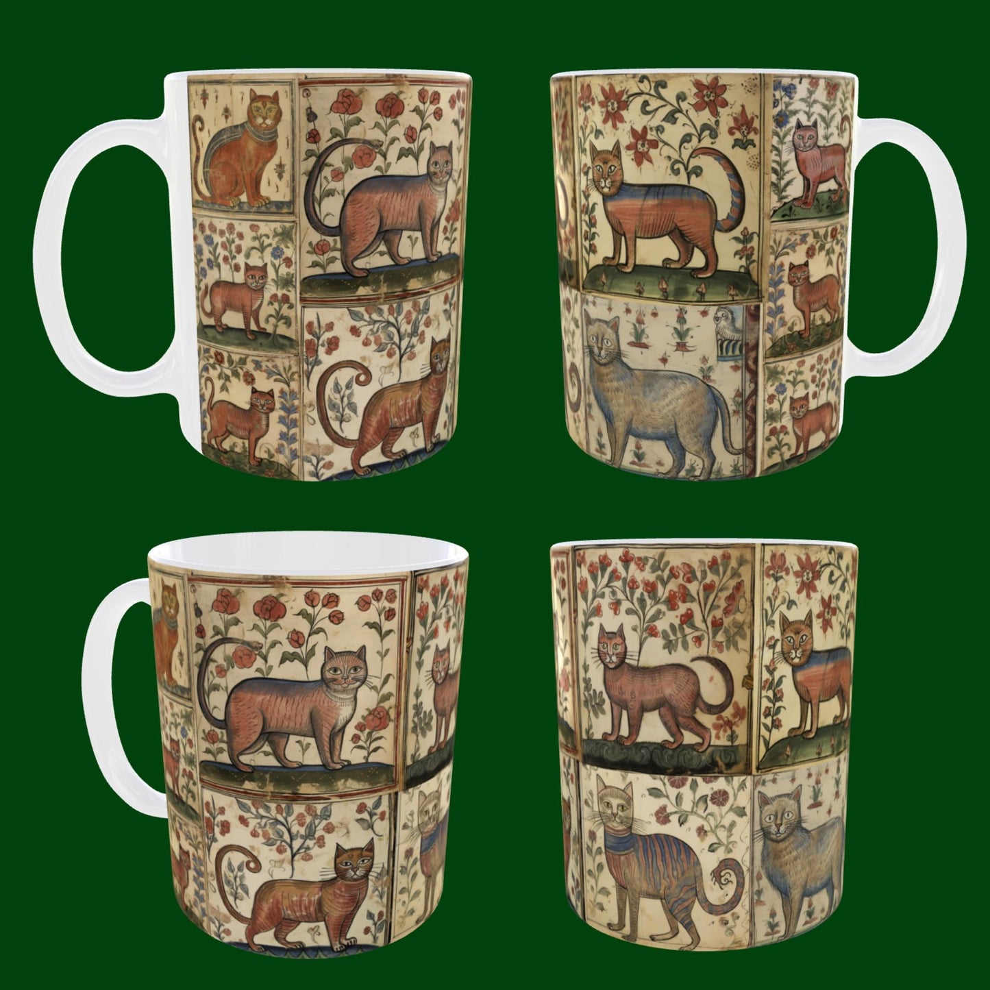 Medieval cat mug, quirky cat gift, medieval manuscript art, whimsical cat mug, cat lover gift, marginalia cats mug