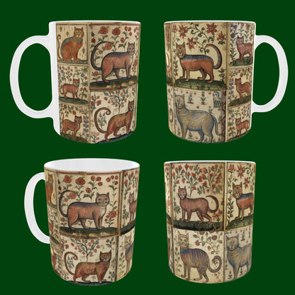 Medieval cat mug, quirky cat gift, medieval manuscript art, whimsical cat mug, cat lover gift, marginalia cats mug