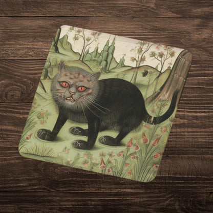 Vintage-style cat coasters, medieval art gift, coasters for cat fans, quirky medieval gifts, Renaissance cat art