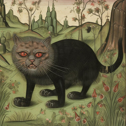 Cat Christmas gift, cat birthday gift, Medieval art coasters, whimsical cat gifts, coasters for medieval enthusiasts, quirky cat gifts, primitive art homeware