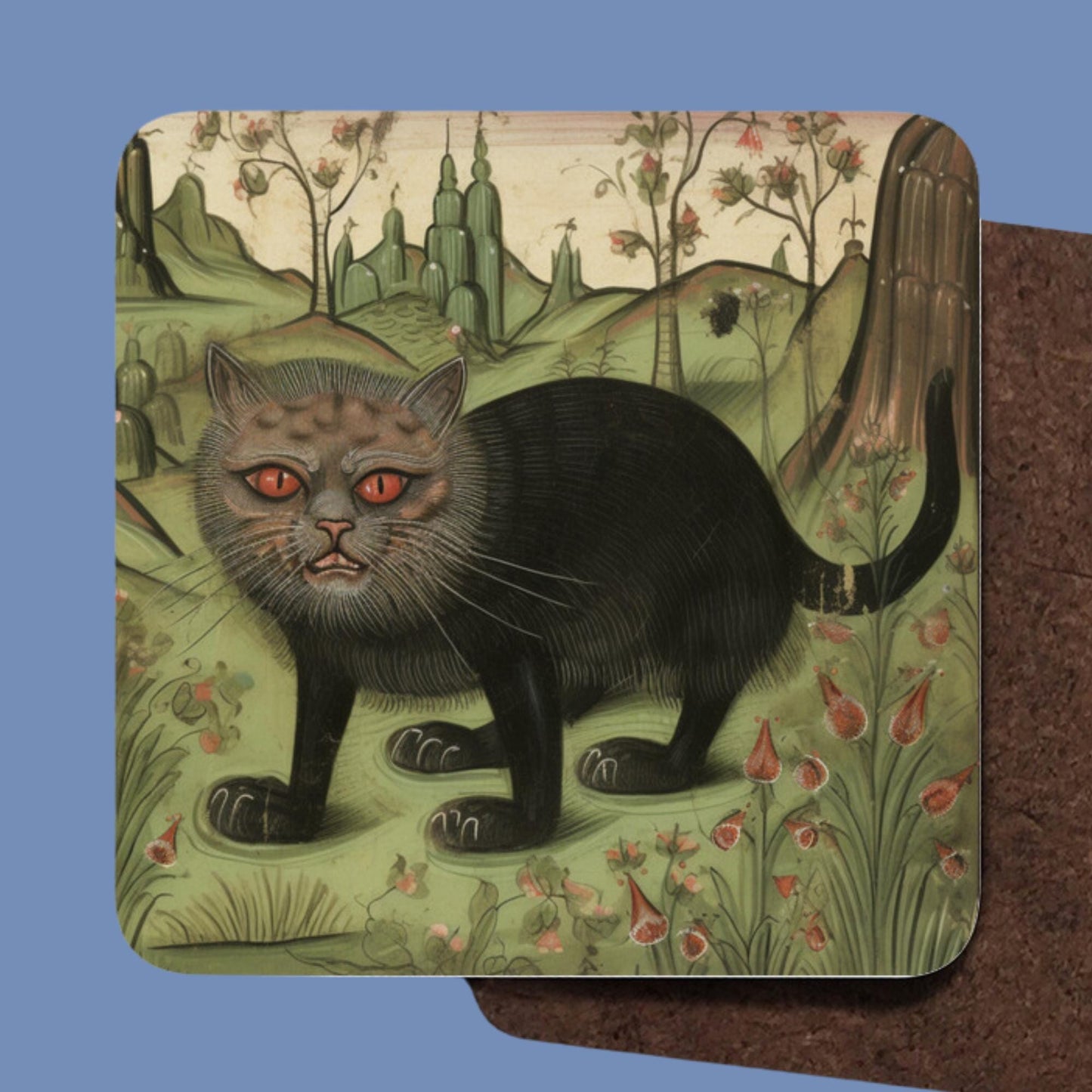 cat dad gift, cat mom gift, Cat coasters for history lovers, medieval marginalia cat, cat lover gifts, home decor for cat owners, Renaissance-inspired art