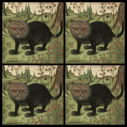Medieval cat gifts, gothic-inspired coasters, art for cat lovers, quirky home accessories, historical cat decor