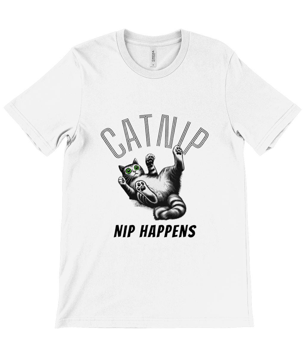 Cat nip happens shirt
Cat apparel for women
Cat mom t-shirt
Cat dad shirt
Cat t-shirt for pet owners
Novelty cat t-shirt