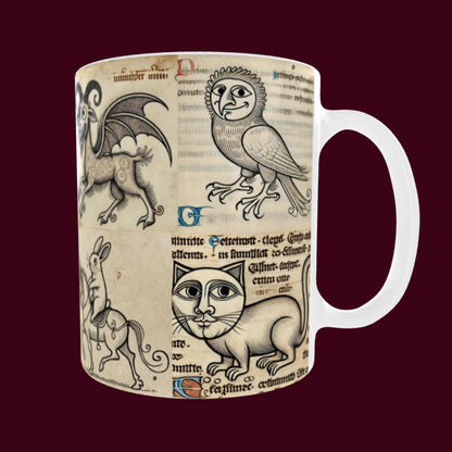 weird medieval creatures, medieval art for collectors, novelty ceramic mugs, funny medieval design, historical artwork