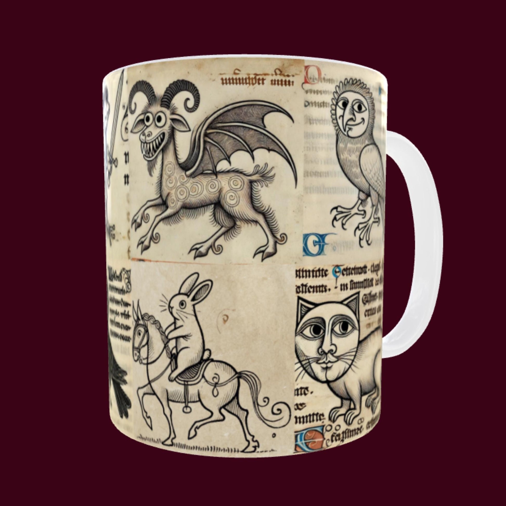 medieval animal illustrations, quirky animal mug, whimsical gift ideas, unique coffee mugs, medieval-inspired decor
