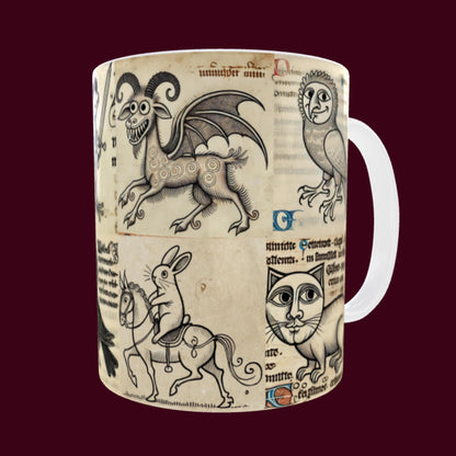 medieval animal illustrations, quirky animal mug, whimsical gift ideas, unique coffee mugs, medieval-inspired decor