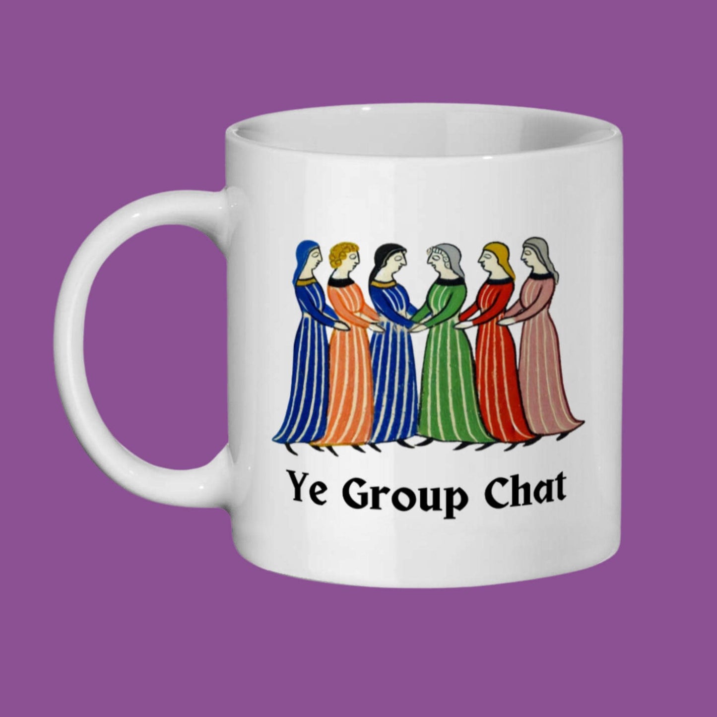 medieval manuscript humour, funny Zoom call mug, virtual office gift idea, group chat coffee cup, work from home humour.