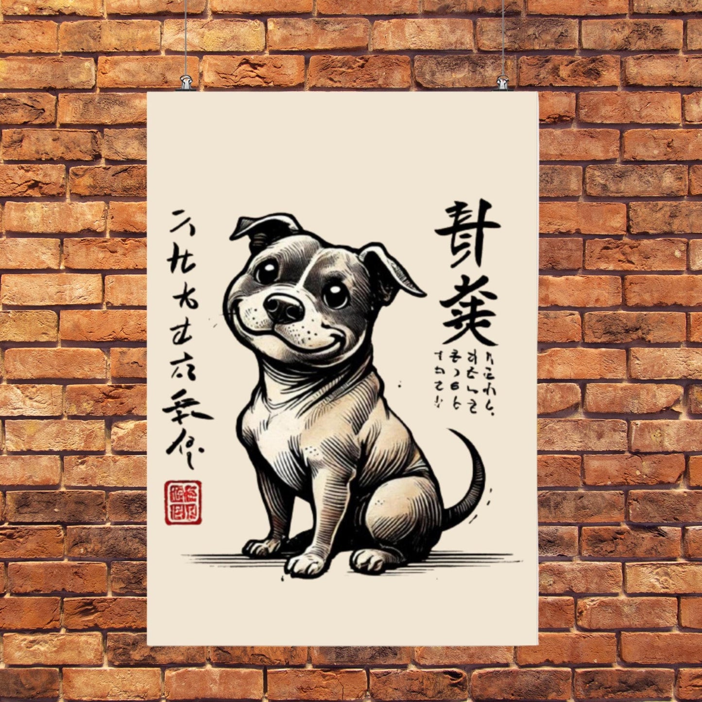 Staffordshire Bull Terrier Japanese art, Staffy artwork, Ukiyo-e style print, dog-themed wall art, Staffy gifts