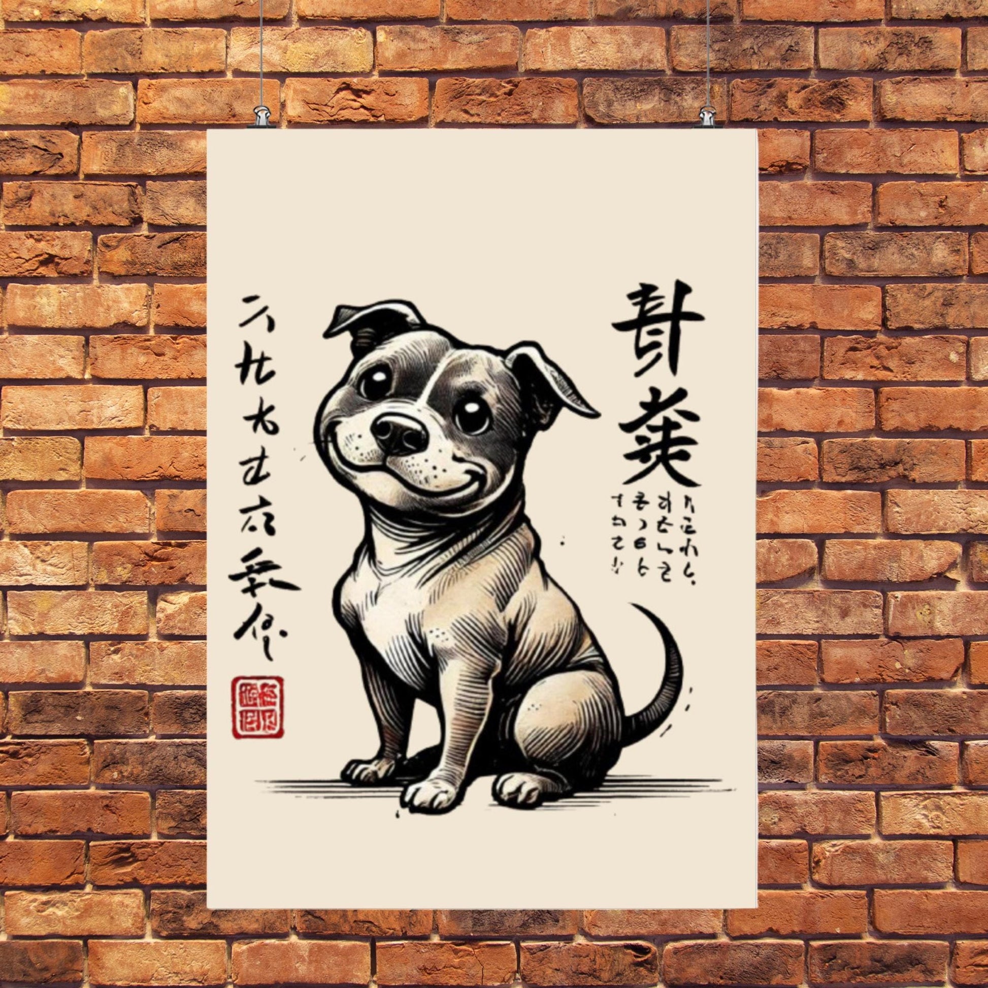 Staffordshire Bull Terrier Japanese art, Staffy artwork, Ukiyo-e style print, dog-themed wall art, Staffy gifts
