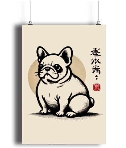 French Bulldog artwork, Frenchie wall art, Ukiyo-e dog illustration, Japanese-style animal print, French Bulldog decor