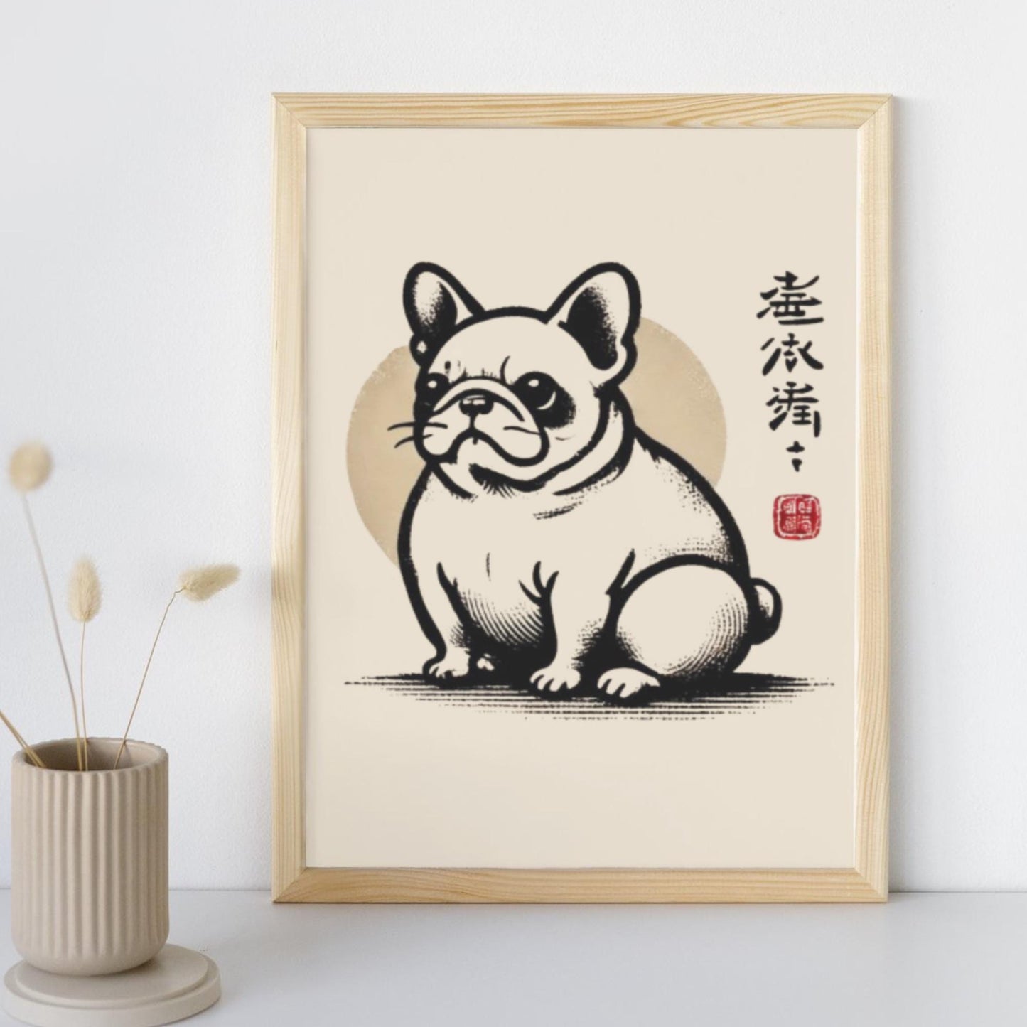 French Bulldog poster, Frenchie decor, Japanese-inspired dog art, Ukiyo-e style print, dog lover gift
