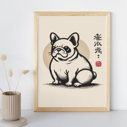 French Bulldog poster, Frenchie decor, Japanese-inspired dog art, Ukiyo-e style print, dog lover gift