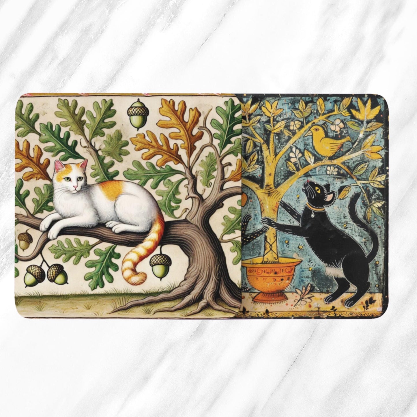 medieval marginalia cats on coasters. set of 4 cat drinks mats. witchy gifts, primitive art
