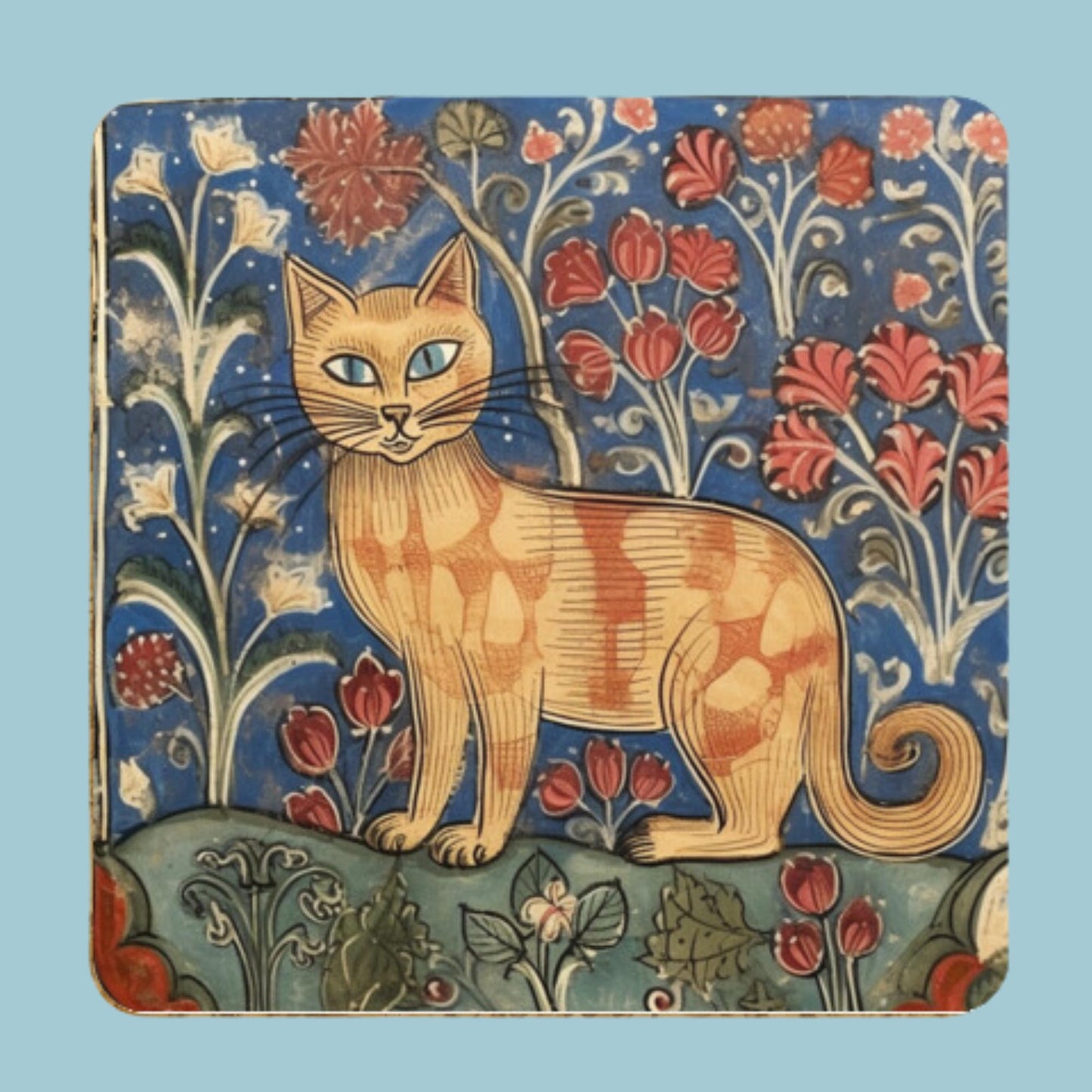 Medieval Art Style, Botanical Art Coasters, Cat Lover Gifts, Unique Gift Ideas, Whimsical Home Decor