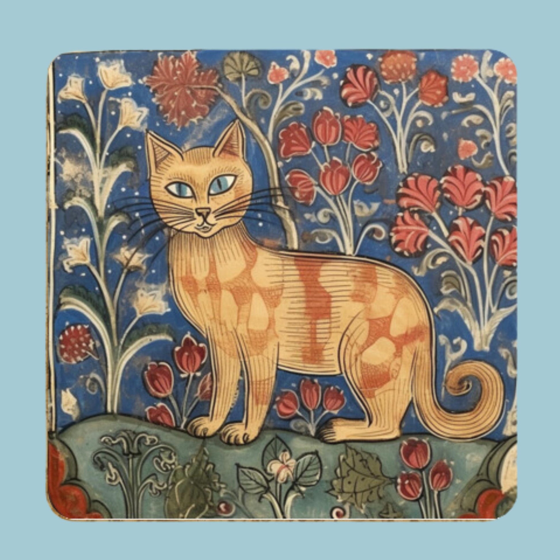 Medieval Art Style, Botanical Art Coasters, Cat Lover Gifts, Unique Gift Ideas, Whimsical Home Decor
