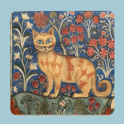 Medieval Art Style, Botanical Art Coasters, Cat Lover Gifts, Unique Gift Ideas, Whimsical Home Decor