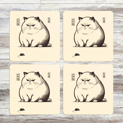 Vintage Japanese calligraphy coasters
Cat and mouse drink coasters
Unique cat art coasters
Woodblock print cat coasters
Japanese-inspired drink coasters