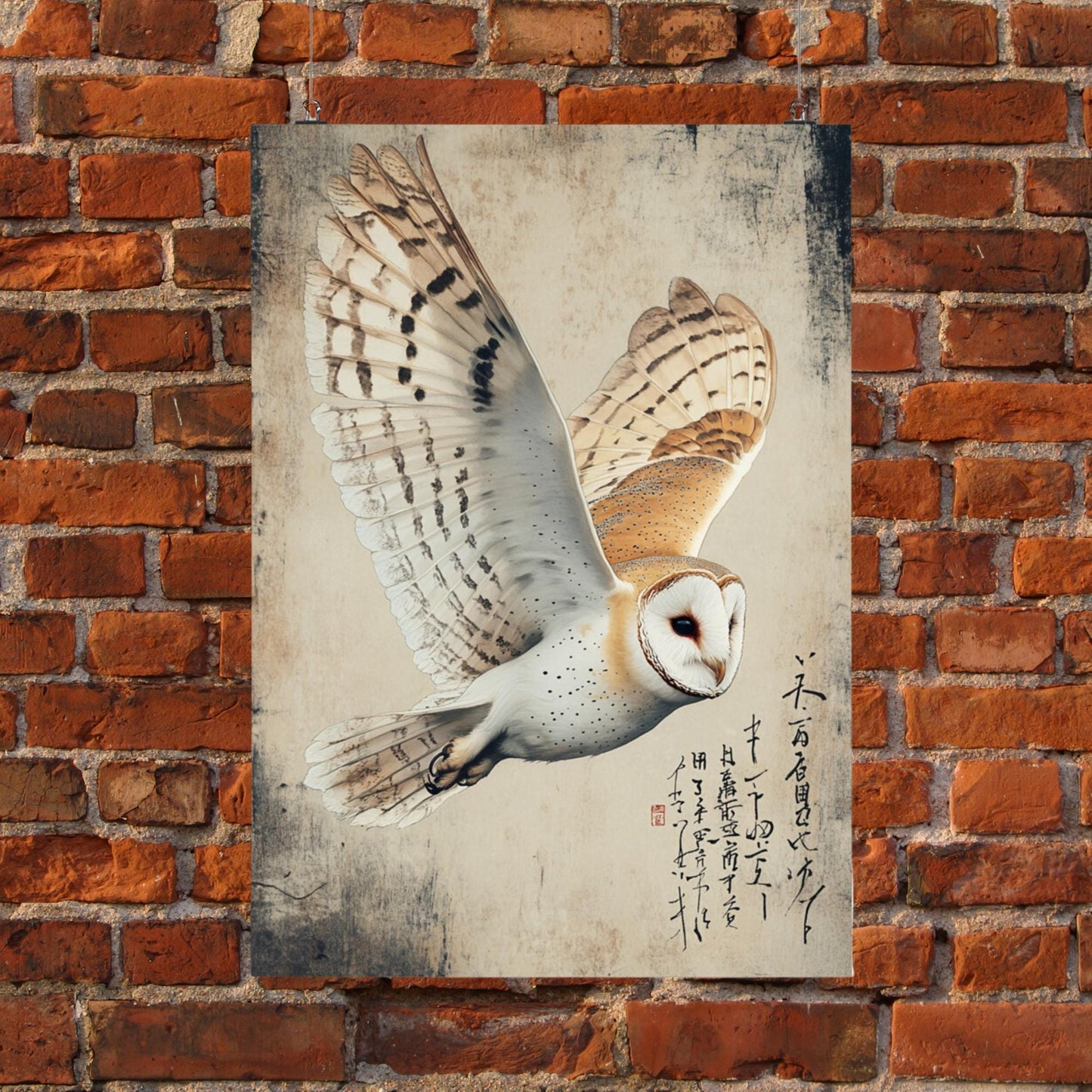 Ukiyo-e owl poster, elegant owl print, barn owl art for home, traditional bird prints, nature lover wall art