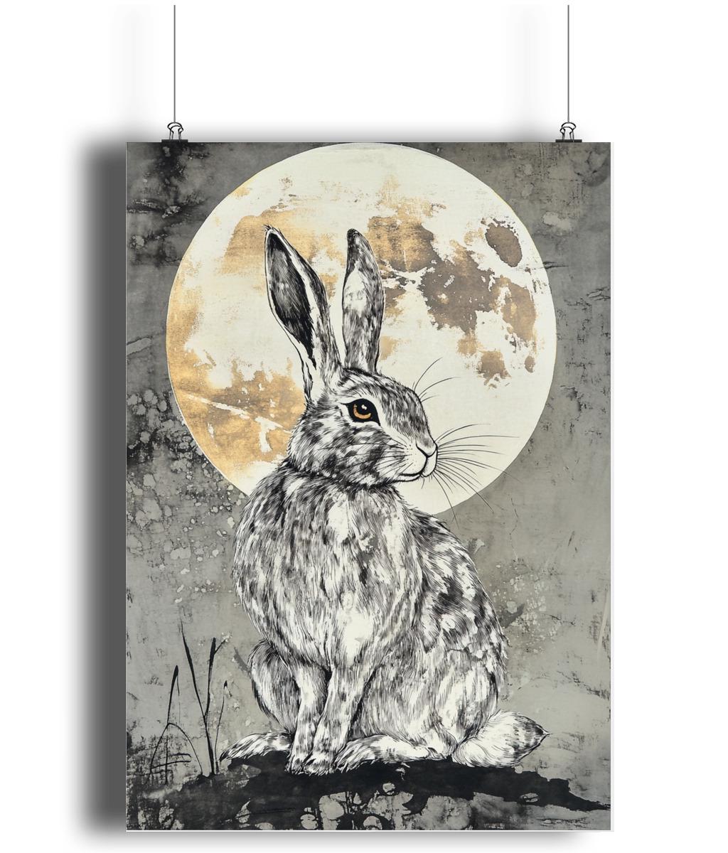 hare art for witches, pagan home accessories, mystical moon wall art, occult and witchcraft art, full moon magic print