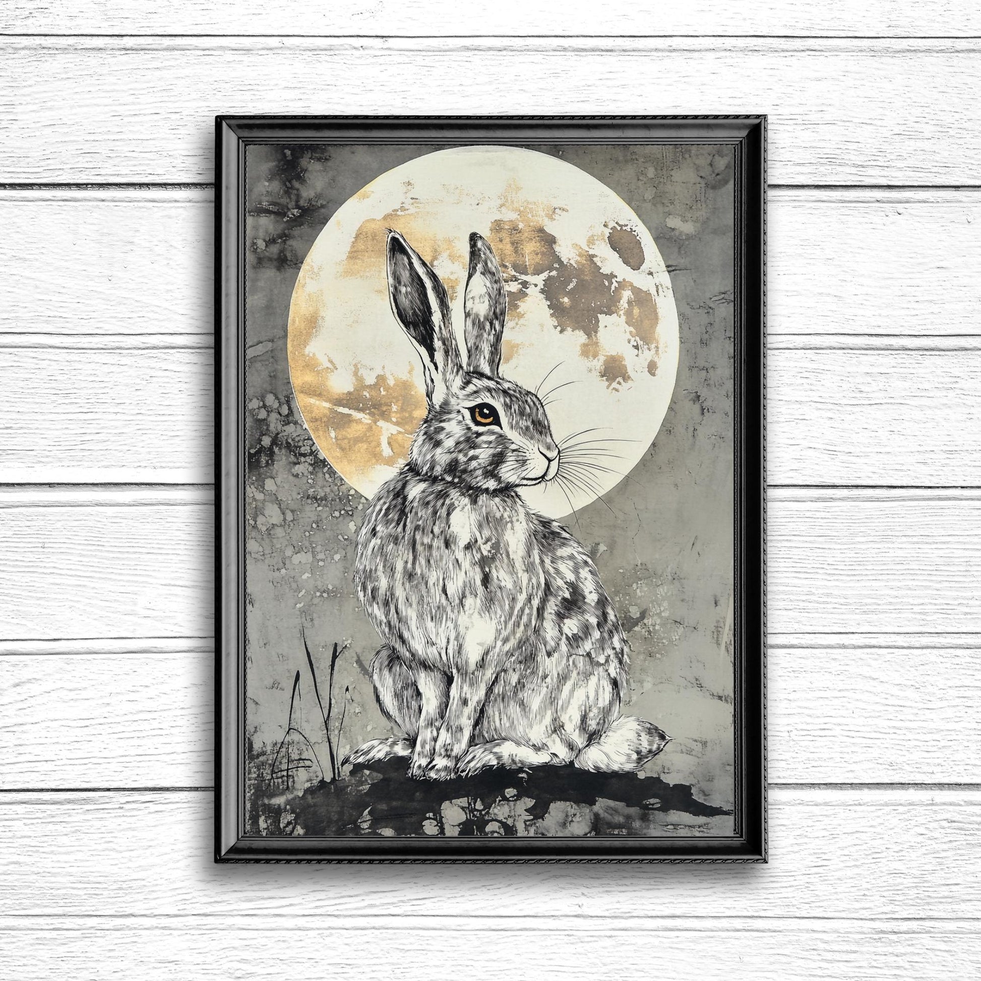 hare moon print, lunar magic decor, pagan wall art, occult hare symbolism, witchcraft decor ideas