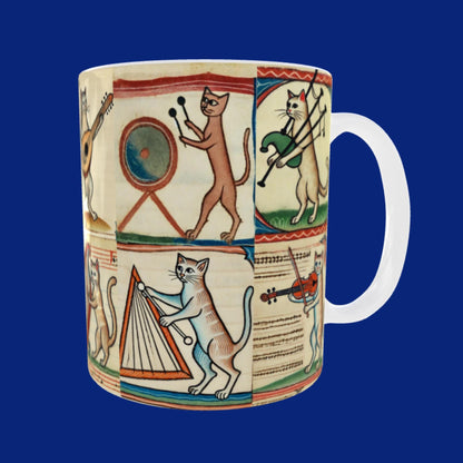 Gift for musician, Medieval manuscript mug, cat playing instruments mug, historical cat art, medieval cats coffee cup, quirky medieval gift