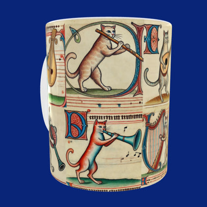 Cat secret Santa gift for cat owner, Marginalia cat design, medieval-inspired coffee cup, artistic cat mug, funny medieval gift, unique medieval art mug