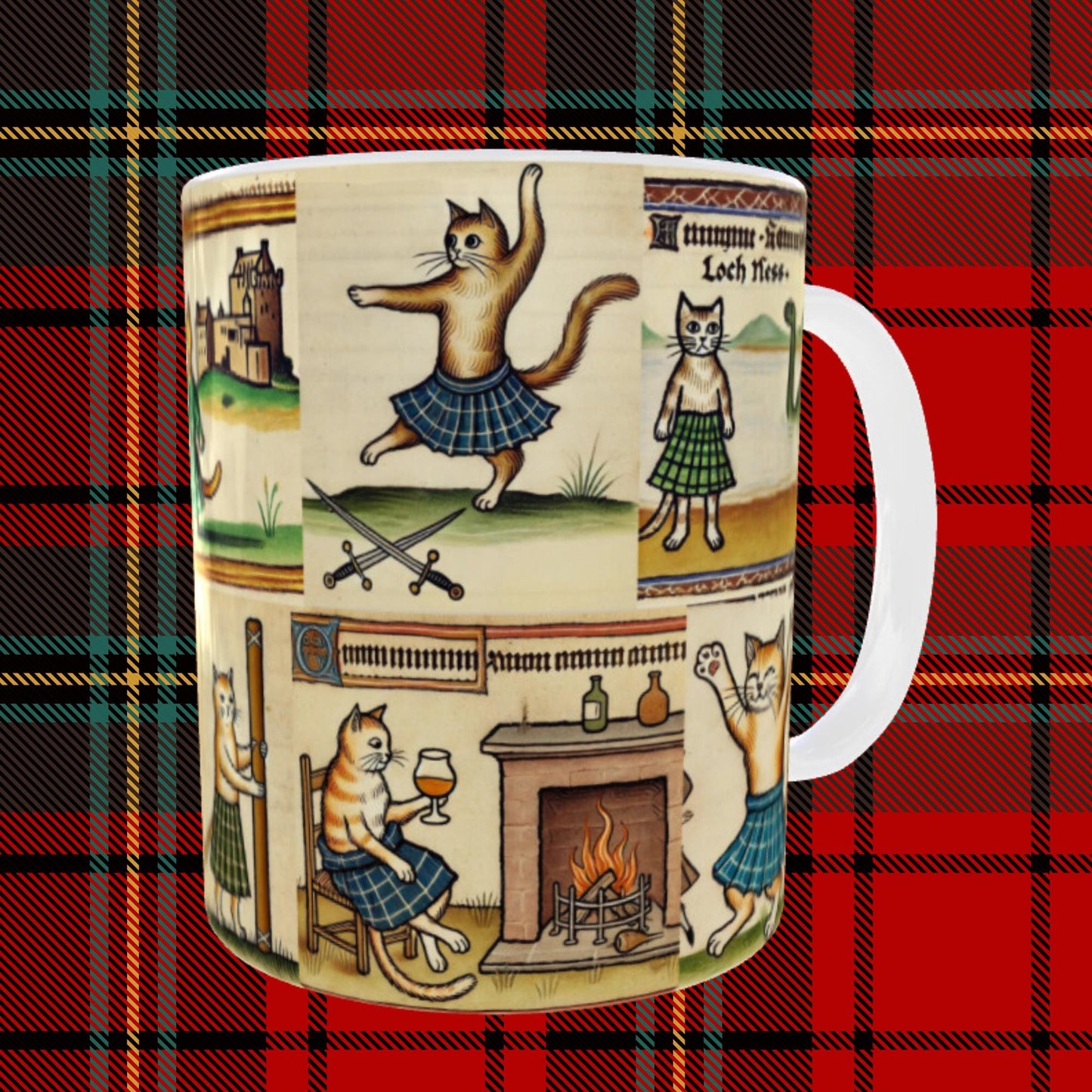 Highland games cats art, Scottish kilts and cats, humorous Scottish cats, Scottish cat-themed wall art, medieval Scottish decor
Scottish mythology cat art, medieval-inspired cat decor