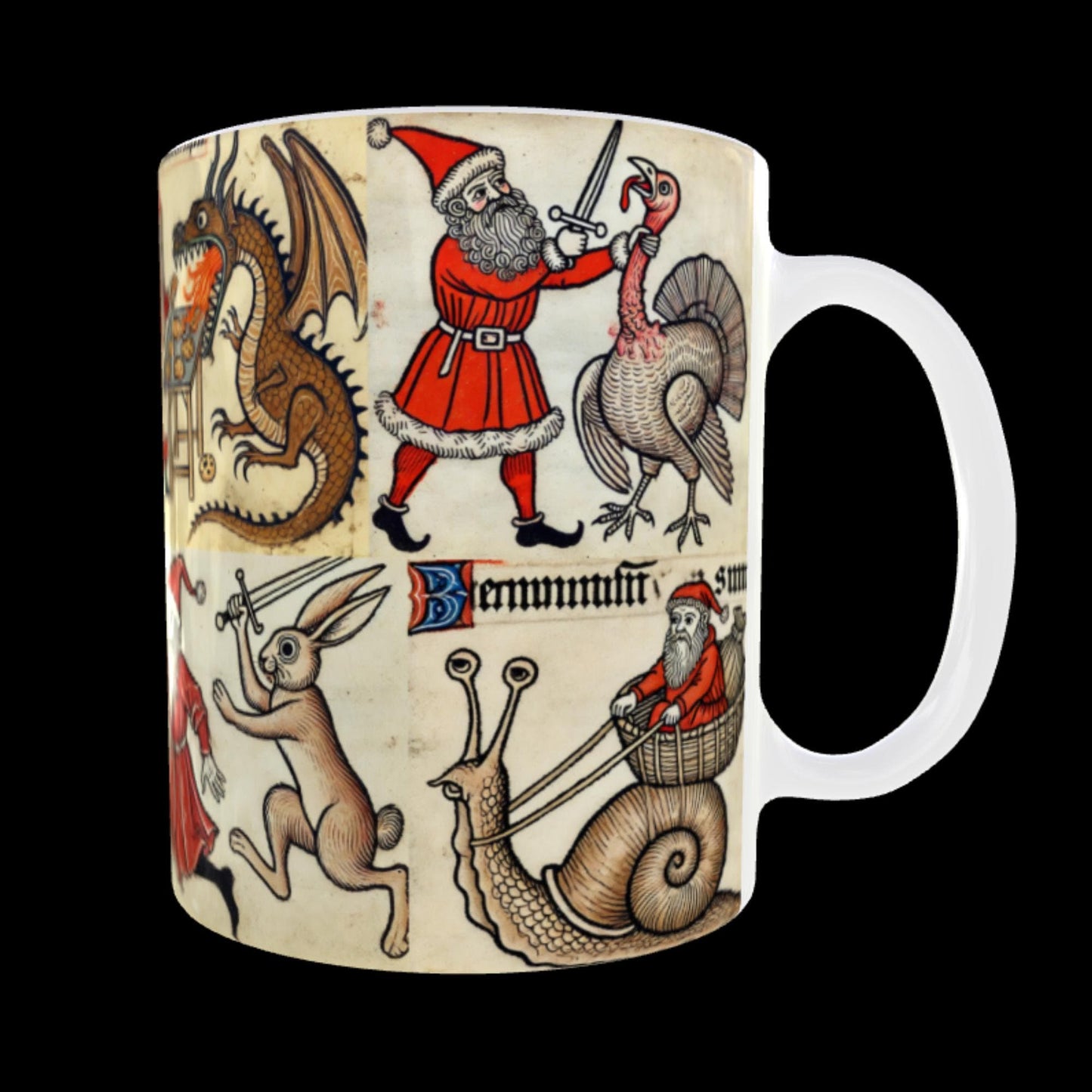 medieval Santa mug, quirky Christmas mug, medieval holiday gift, secret Santa gift idea, unique Christmas presents, Santa wrap-around mug, ceramic 11oz mug, funny Christmas gifts,