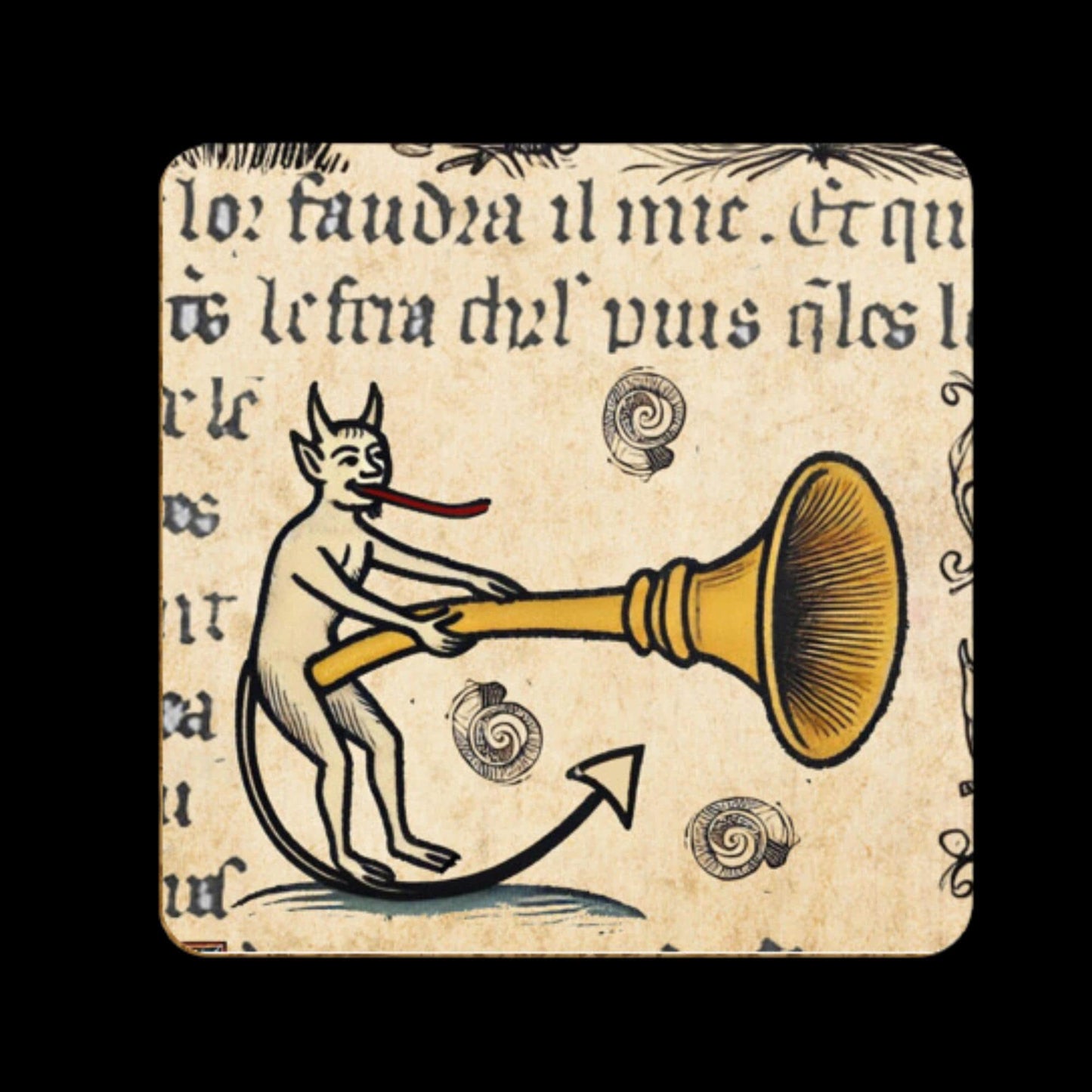 devil-themed coasters, medieval grotesques, comical home decor, unusual medieval art, quirky gift ideas