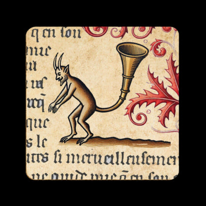 medieval manuscript coasters, eccentric home accessories, dark humor coasters, unique medieval gifts, humorous devil art