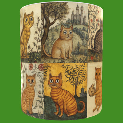 Cat marginalia mug, historical manuscript mug, medieval cat collection, cats in medieval art, medieval coffee mug design
