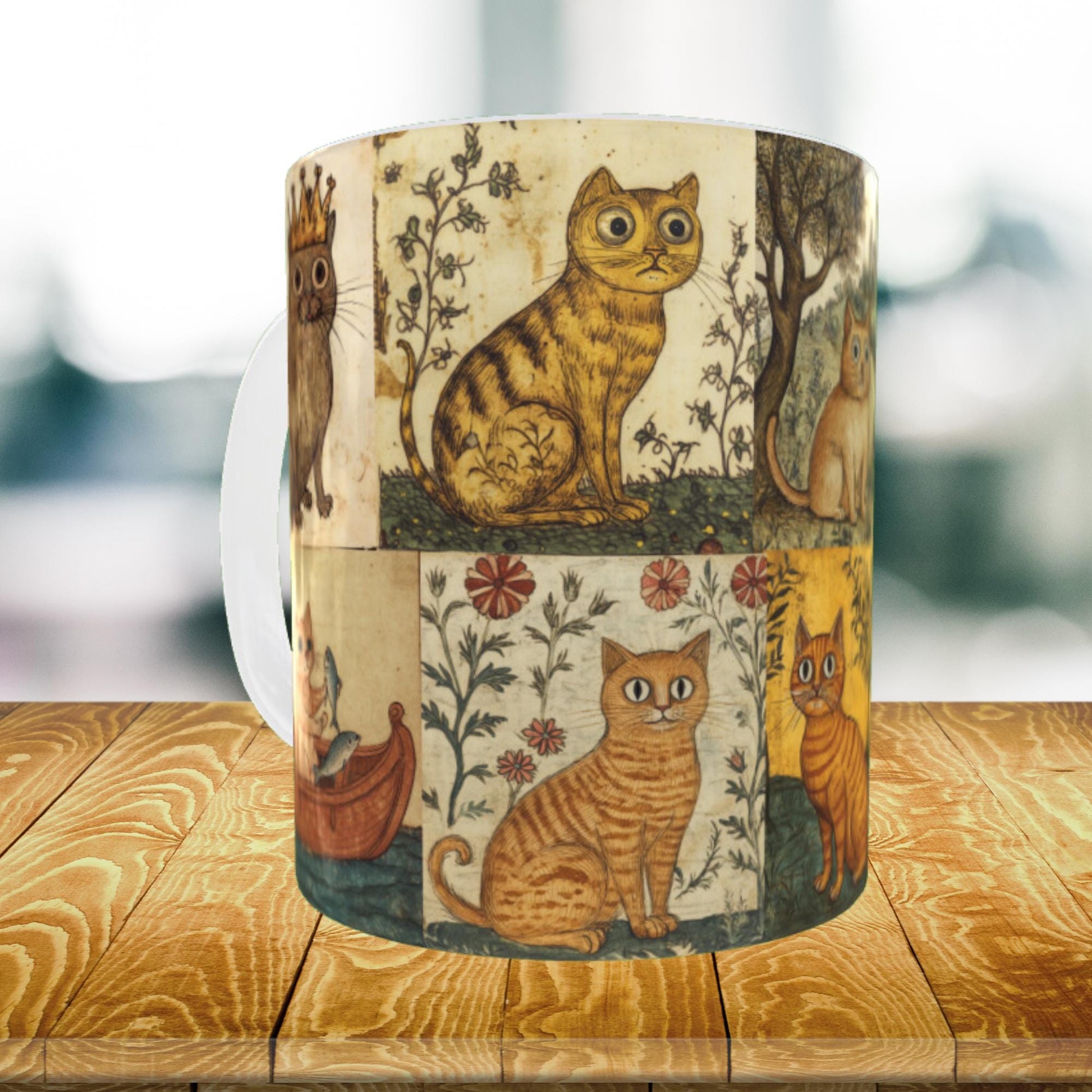 Witchy gifts, Medieval-themed coffee mug, cat lover gift, medieval art gifts, whimsical cat mug, feline art mug